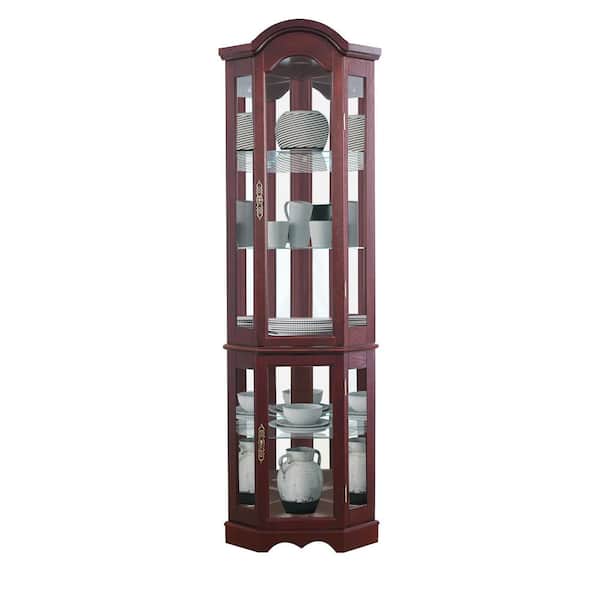 Floor Standing Cherry 5 Sided Lighted Curio Cabinet