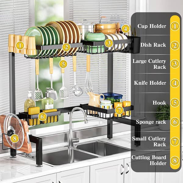 Anqtovp 35.4in Adjustable 2-Tier Over Sink Dish Drying Rack with 4