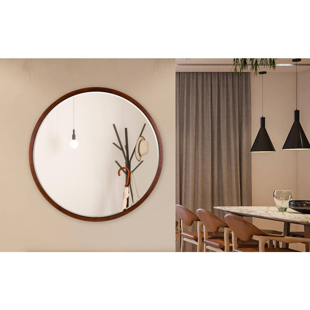 McLean 30" Round Walnut Wood Bathroom Vanity Mirror