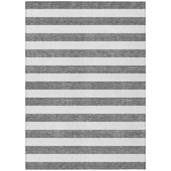 Charcoal 9 ft. x 12 ft. Woven Striped Polyester Rectangle Indoor/Outdoor Area Rug