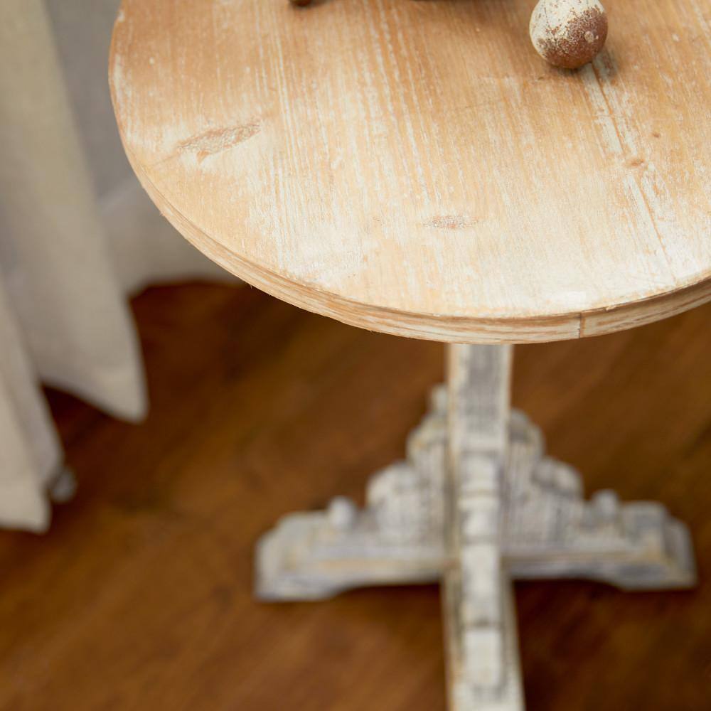 Gray Intricately Carved Scroll Round Wood Accent Table - 15" x 23"