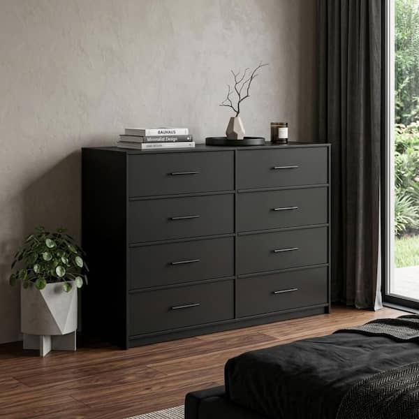 45 in. Black Fabric Wood and Steel 8-Drawer Double Dresser