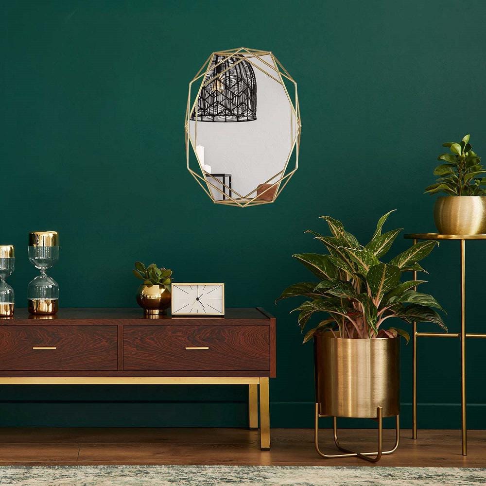Geometric Gold Metal Frame Oval Wall Mirror, 22x17