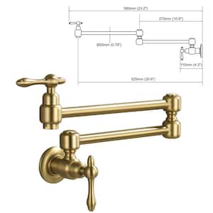 Kafir 2-Handle Wall Mounted Pot Filler with Adjustable Function in Gold