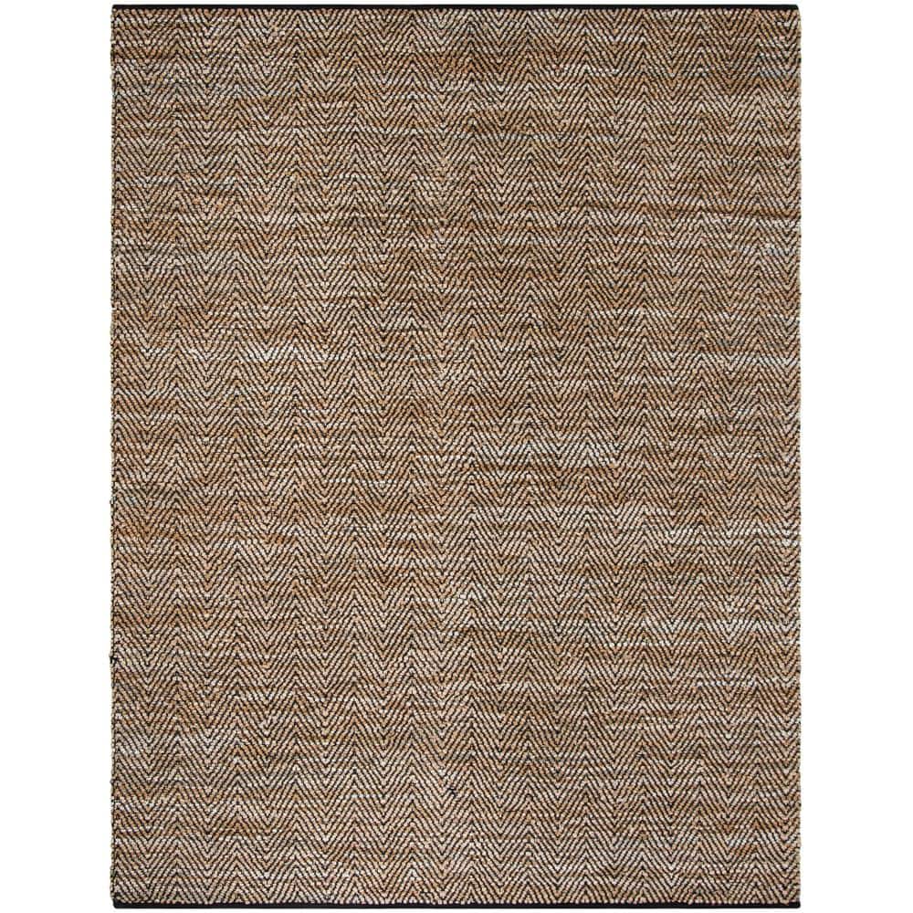 Vintage Beige and Brown Leather Chevron 8' x 10' Area Rug