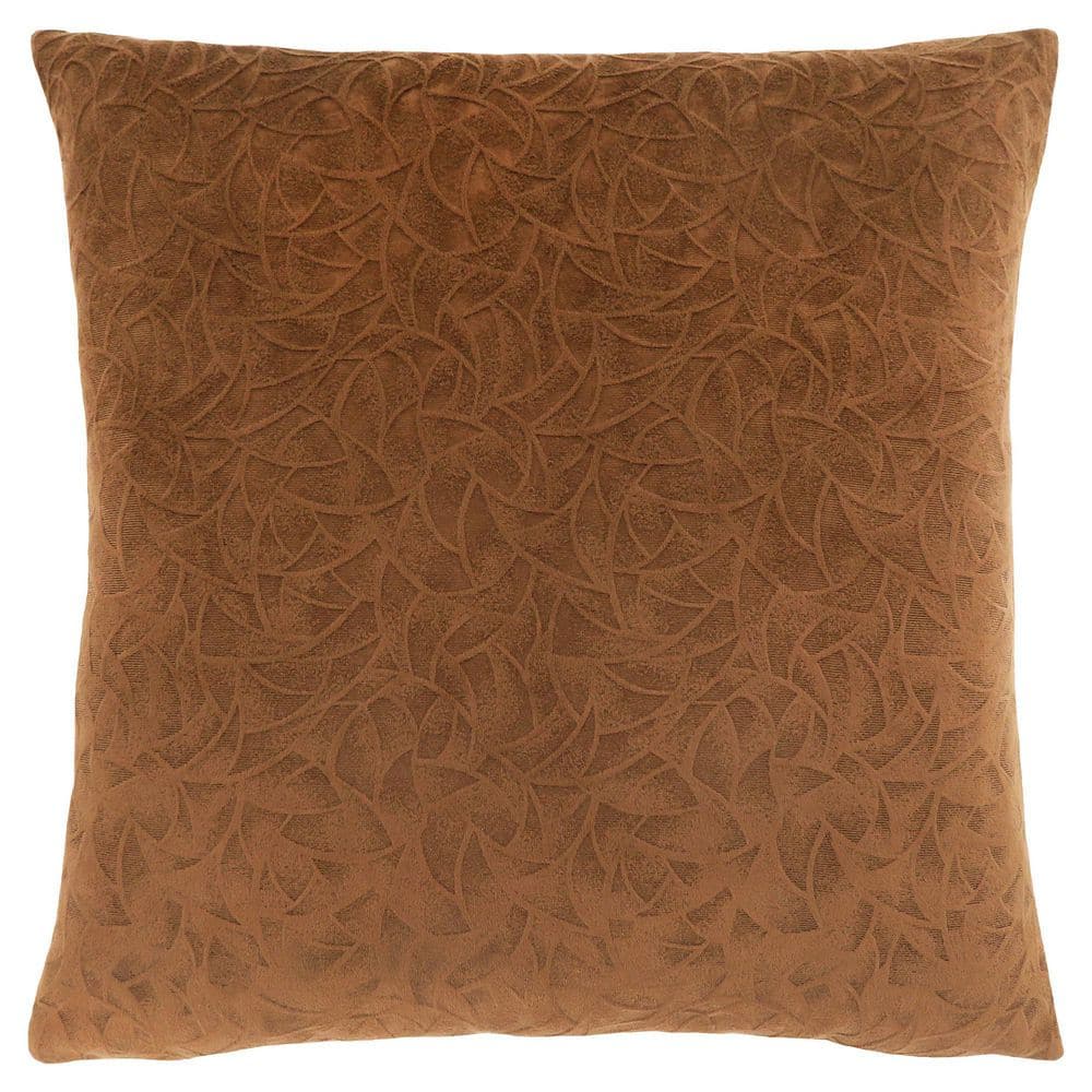 Light Brown Velvet Floral Square Accent Pillows Set