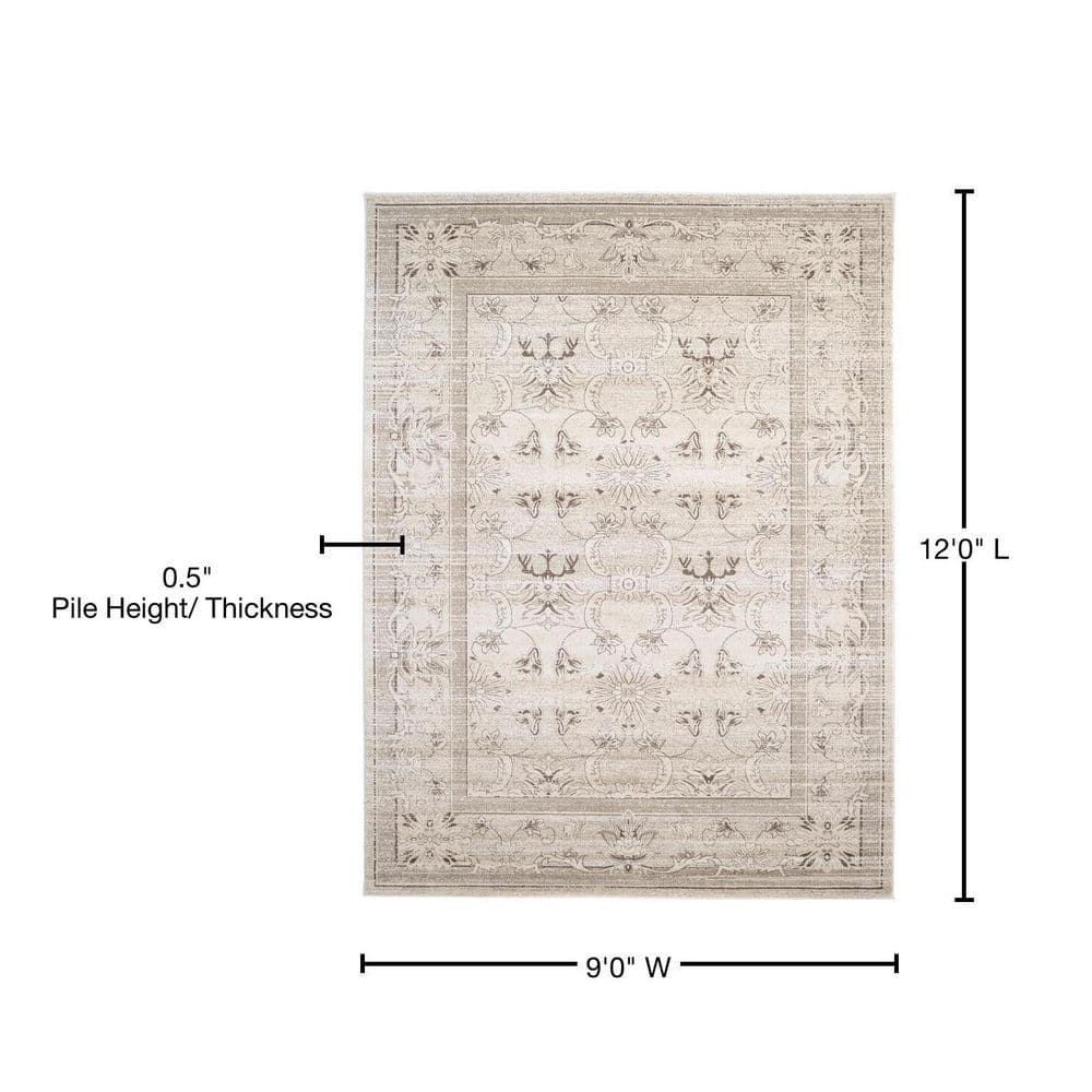 Ivory Brown Stain-Resistant Rectangular Synthetic Rug 9' x 12'