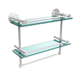 16 in. L x 12 in. H x 5 in. W 2-Tier Gallery Clear Glass Bathroom Shelf with Towel Bar in Satin Chrome