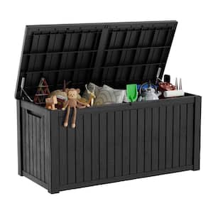 61 in. W x 28 in. D x 29 in. H Black Deck Box 180 Gal. Indoor/Outdoor Storage Cabinet with Padlock and Hydraulic Rod