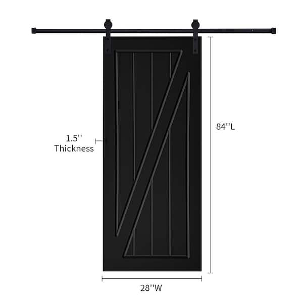 AIOPOP HOME Modern Z Frame 28 in. x 84 in. MDF Black Barn Sliding Door With Hardware kit