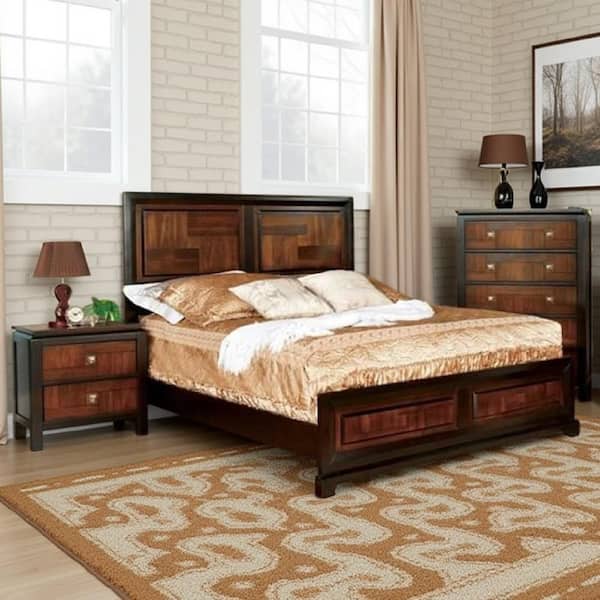 Benjara Ro 3-Piece Brown Solid Wood Full Size Transitional Bedroom Set
