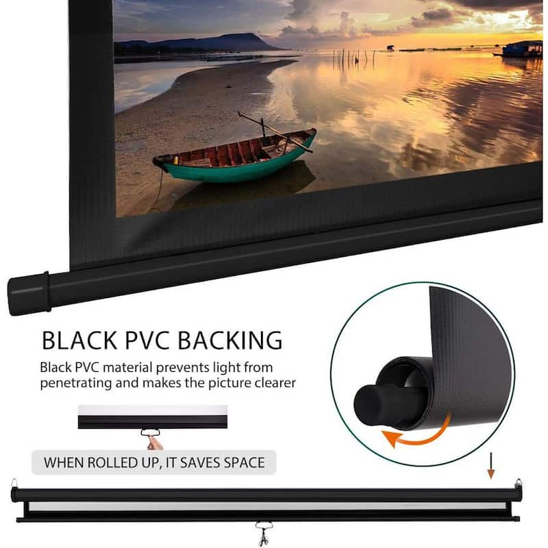 100 in. Manual Pull Down Projector Screen in Black