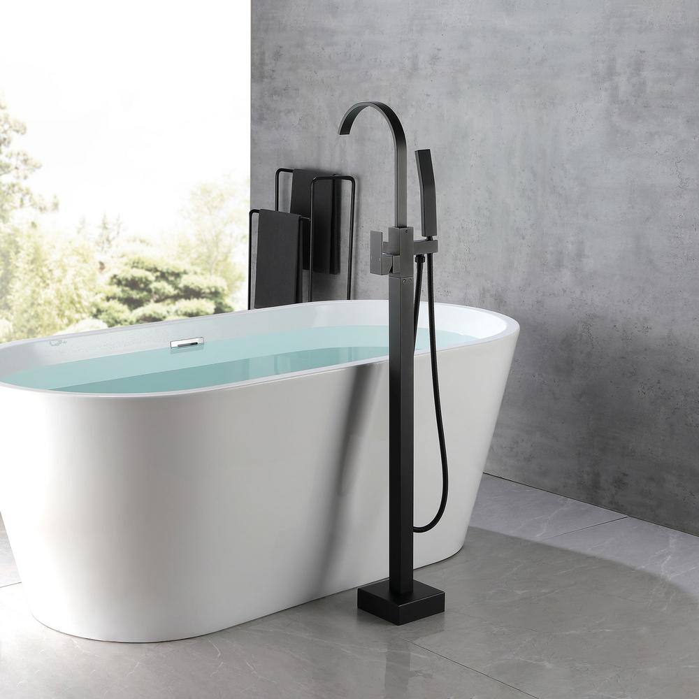 Matte Black Freestanding Floor Mount Tub Faucet with Hand Shower
