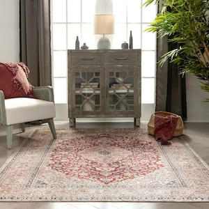 Lotus Tonti Red Vintage Medallion Oriental 7 ft. 10 in. x 9 ft. 10 in. Machine Washable Area Rug