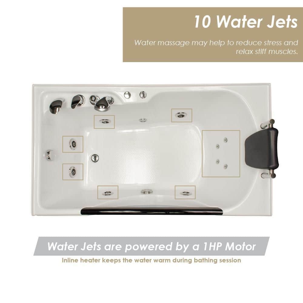 Lexi 59.5" White Acrylic Rectangular Alcove Whirlpool Bathtub with Jets