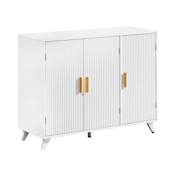 39 in. W x 16 in. D x 31 in. H White Modern Buffet Cabinet, 3-Door Kitchen Storage Cabinet with Adjustable Shelves