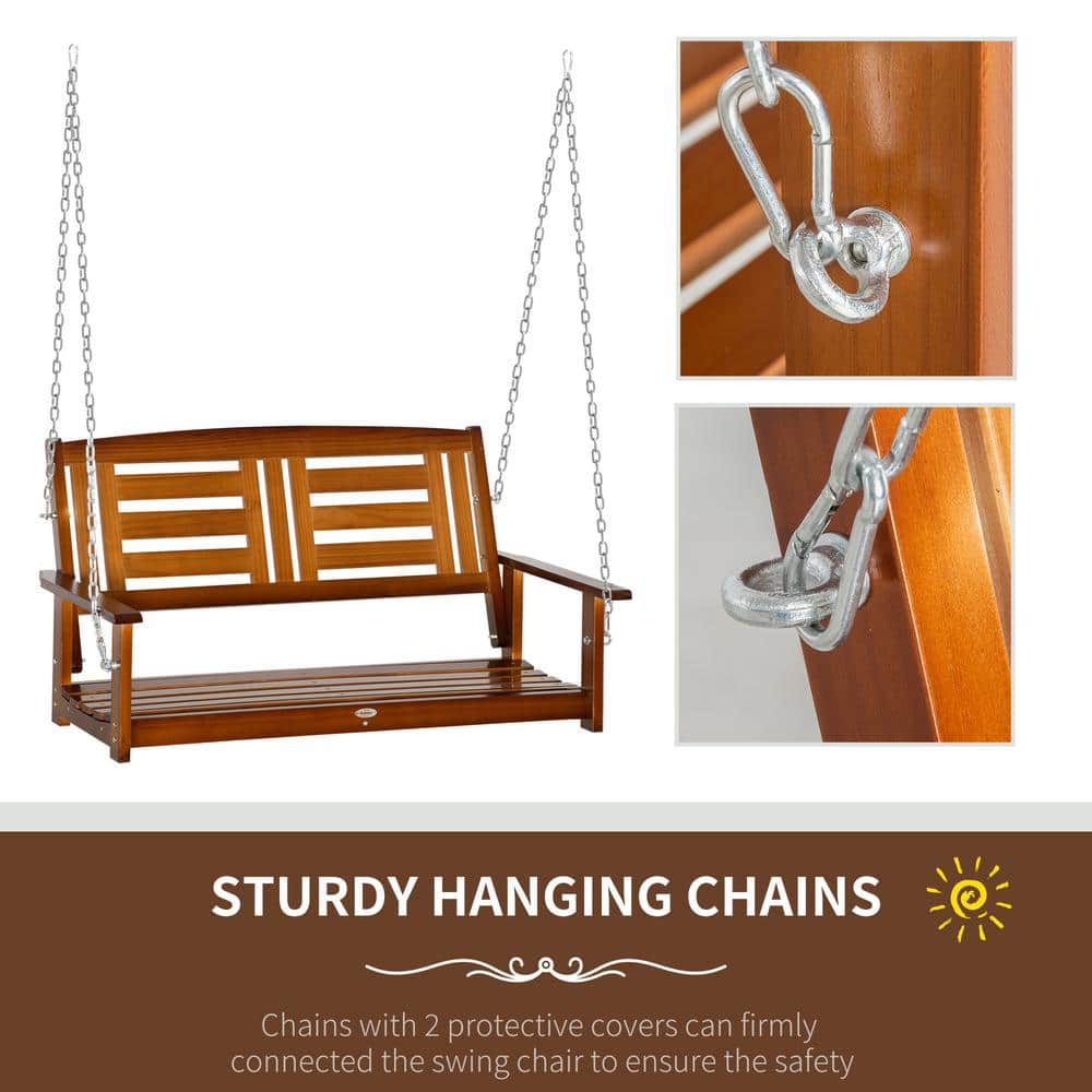 Teak and Pine Two-Person Outdoor Porch Swing with Chains