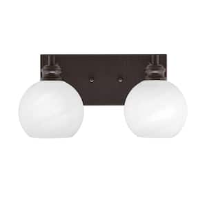 Albany 15 in. 2-Light Espresso Vanity Light with White Marble Glass Shades