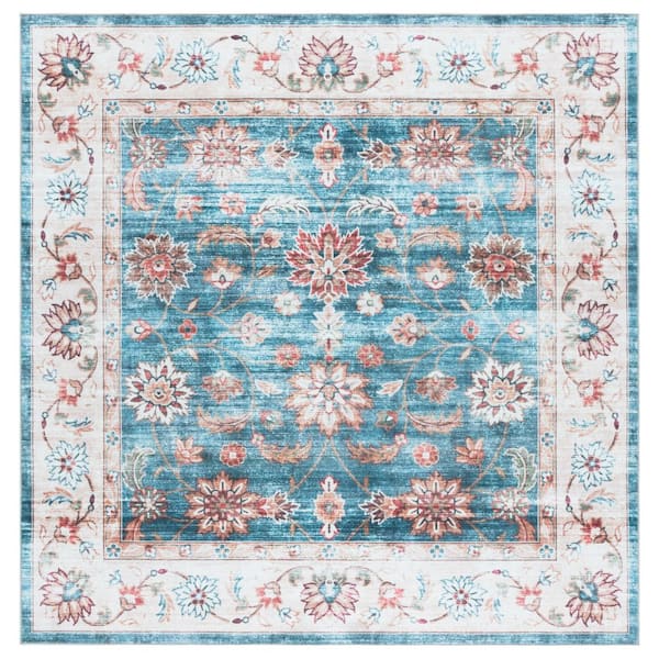 SAFAVIEH Martha Stewart Washable Green/Beige 6 ft. x 6 ft. Machine Washable Ornate Floral Square Area Rug