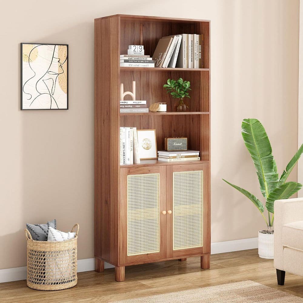 Dovelina 71 in. Tall Brown Wood 5 Shelf Standard Bookcase with