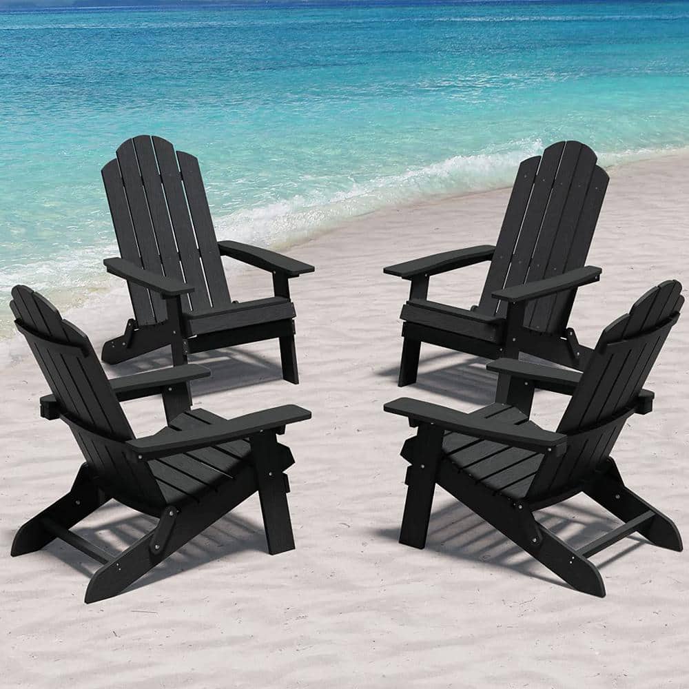 Black Plastic Folding Adirondack Chairs Set of 4