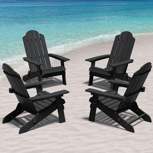 Mximu Black Plastic Outdoor Patio Folding Adirondack Chair (4-Pack)