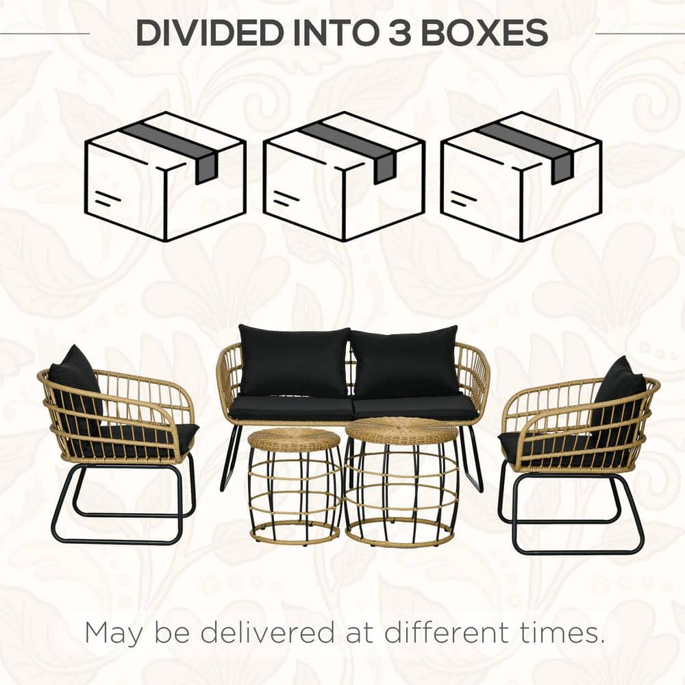 Black 4-Person PE Rattan Outdoor Furniture Set with Cushions