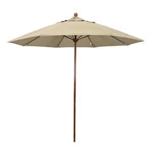 9 ft. Woodgrain Aluminum Commercial Market Patio Umbrella Fiberglass Ribs and Push Lift in Antique Beige Sunbrella