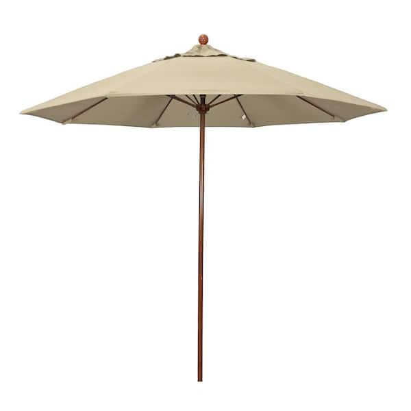 California Umbrella 9 ft. Woodgrain Aluminum Commercial Market Patio Umbrella Fiberglass Ribs and Push Lift in Antique Beige Sunbrella