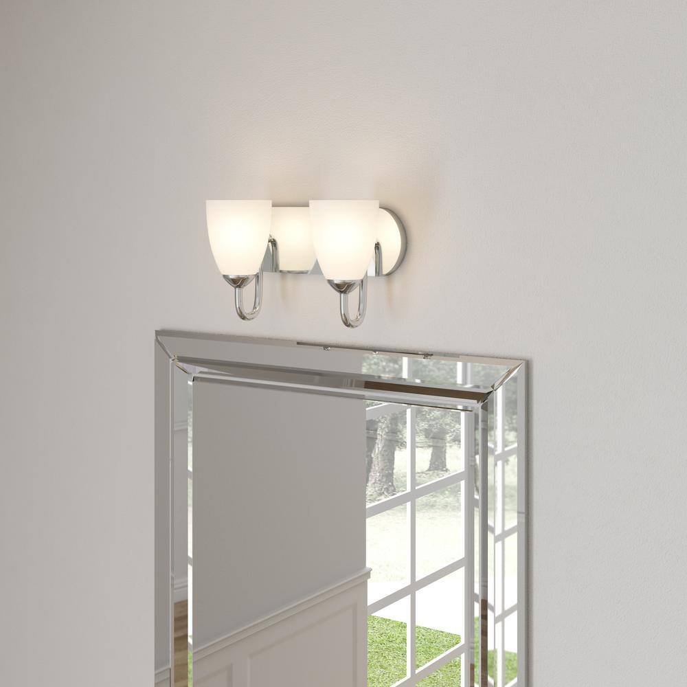 Polished Chrome 2-Light Bath Bracket with Etched Glass Shades