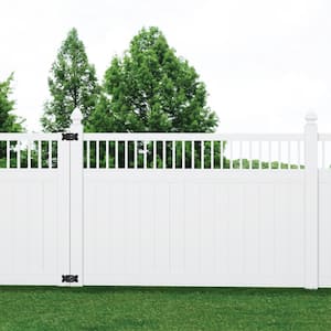 Pro Series 5 in. x 5 in. x 8 ft. White Vinyl Woodbridge Closed Picket Top Routed End Fence Post