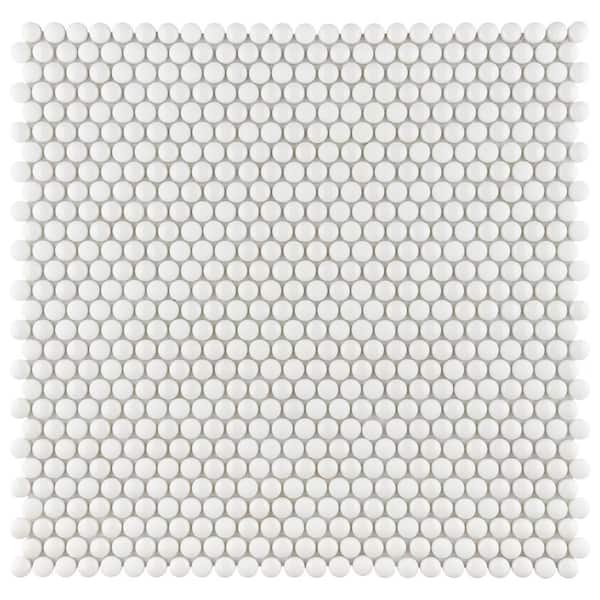 Merola Tile Expressions Button White 12-1/2 in. x 12-3/4 in. Glass Mosaic Tile (1.13 sq. ft./Each)