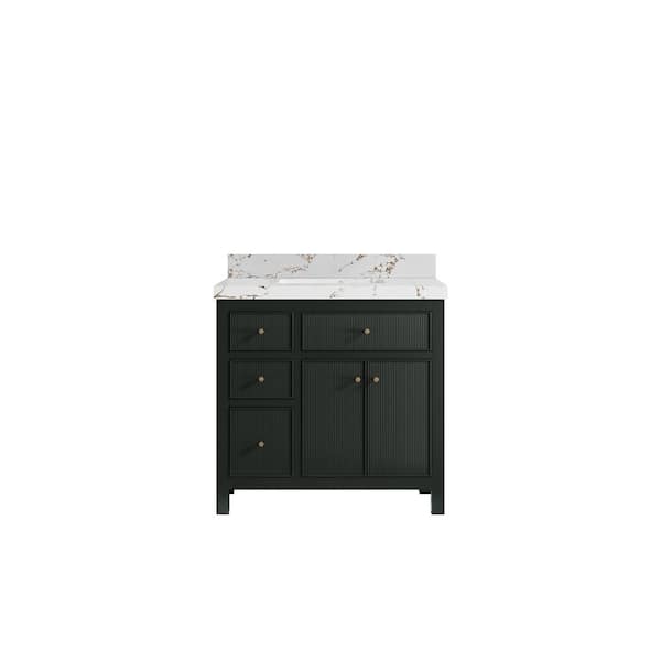 Willow Collections Sonoma 36 in. Single Sink Freestanding Dark Green Bath Vanity with Viola ...