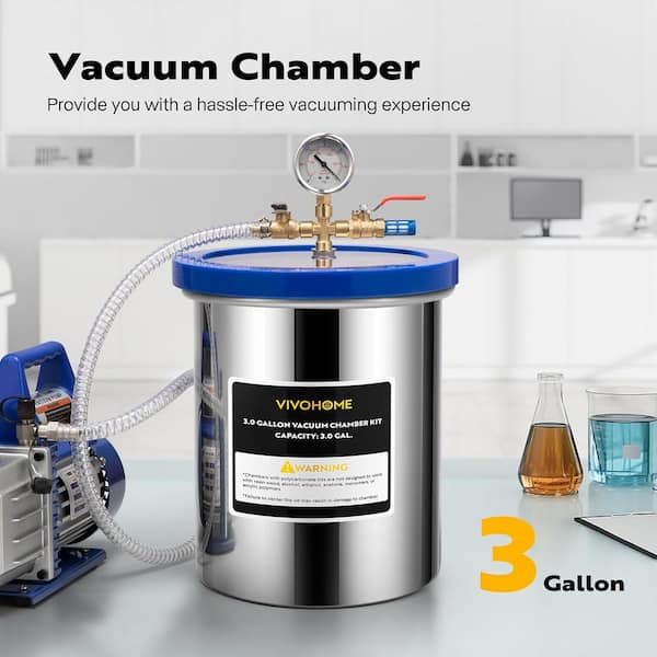 5 Gallon Vacuum Chamber Kit with 3.0 CFM 1 Stage Vacuum Pump outlet HVAC