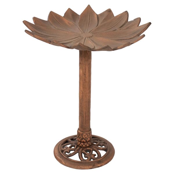 Sunnydaze Garden Lotus Metal Birdbath - Copper Patina - 16.5 in.