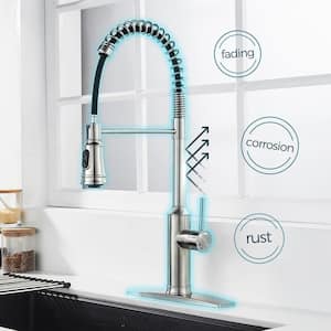 High Arc Kitchen Faucet with Pull Down Sprayer Commercial Spring Kitchen Sink Faucet for Brushed Nickel in Kitchen