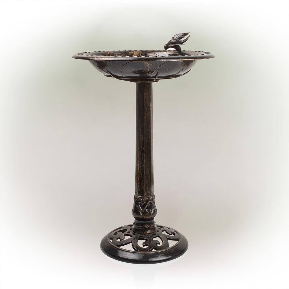 Bronze Plastic Bird Bath with Bird Figurine, 27-Inch