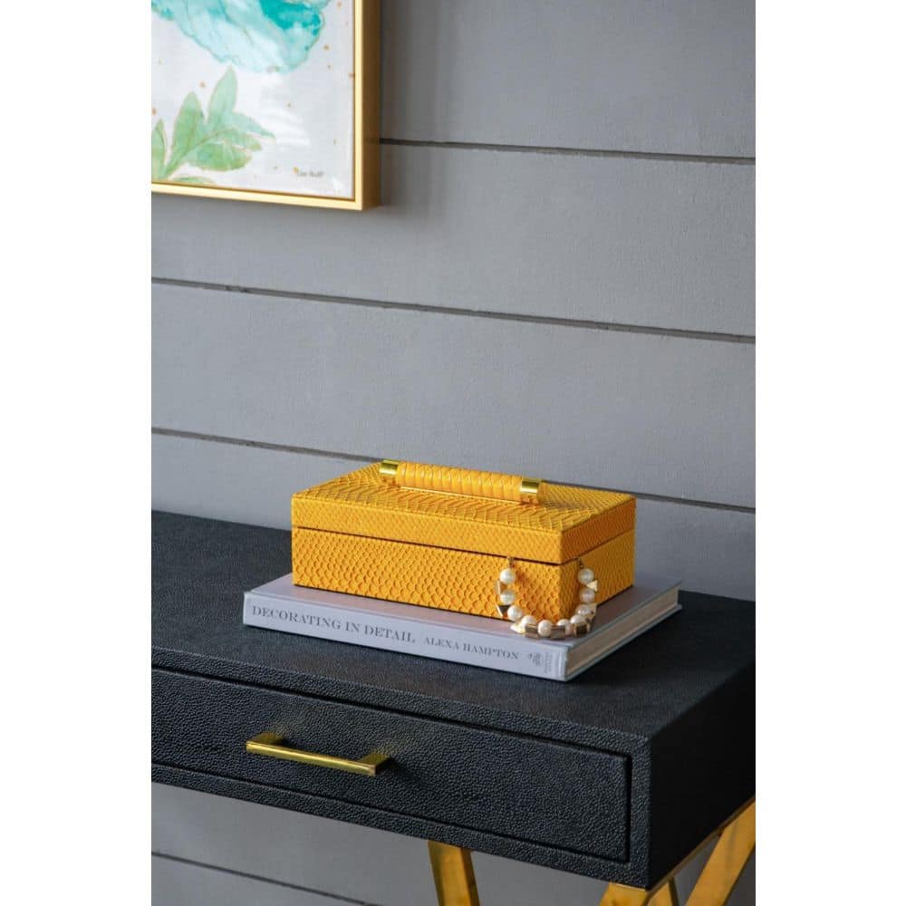 Yellow Faux Leather Croco Texture Lidded Box Set