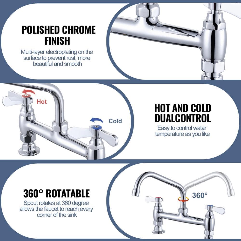 Polished Chrome Double Handle Deck Mounted Kitchen Faucet