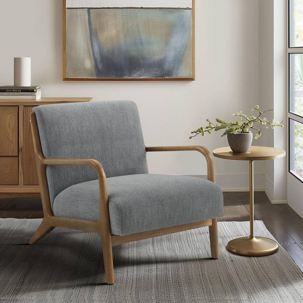 Mid-Century Elmwood Frame Accent Chair in Textured Gray