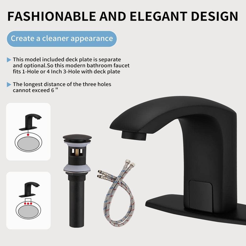 Matte Black Stainless Steel Touchless Bathroom Faucet with Deck Plate