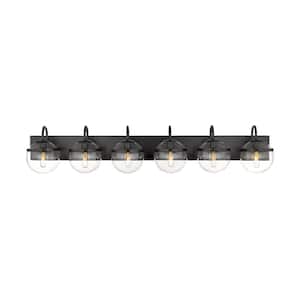 Sands 44 in. 6-Light Matte Black Vanity Light with Clear Glass Shade