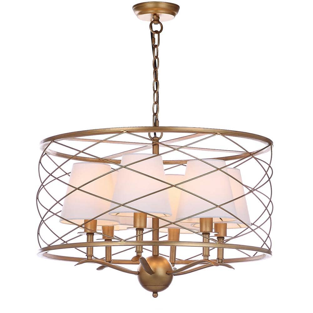 Thea Gold LED Drum Pendant Lamp with White Shades