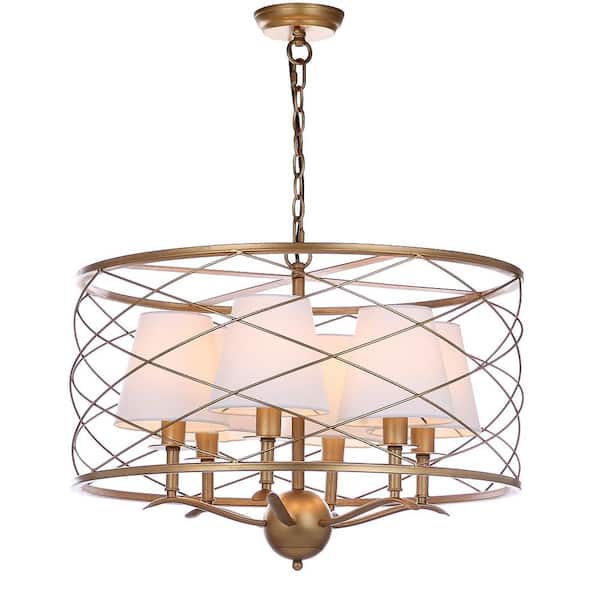 SAFAVIEH Thea 25-Watt 6-Light Gold Pendant-Light with Cotton Shade