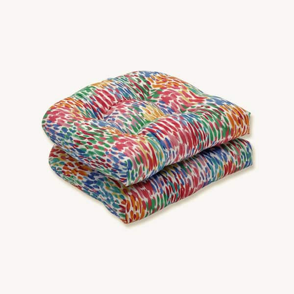 Pillow Perfect 19 x 19 Outdoor Dining Chair Cushion in Blue/Green/Pink (Set of 2)