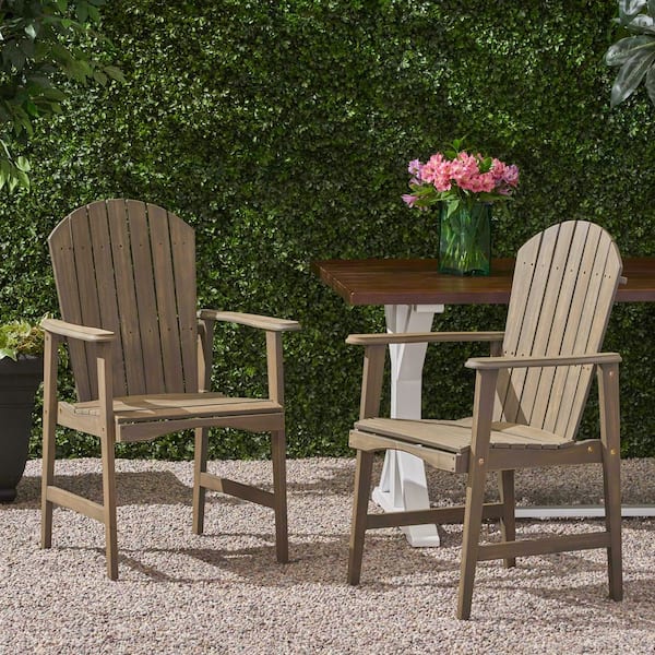 Outdoor Weather Resistant Acacia Wood Gray Adirondack Dining Chairs (Set of 2) for Patio and Backyard