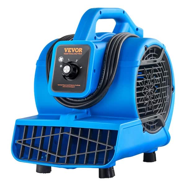 Floor Blower 5 in. 3 Speeds Blower Fan in. Blue 1360 RPM 600 CFM Air Mover for Drying and Cooling with 4 Blowing Angles