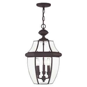 Aston 21 in. 3-Light Bronze Dimmable Outdoor Pendant Light with Clear Beveled Glass and No Bulbs Included