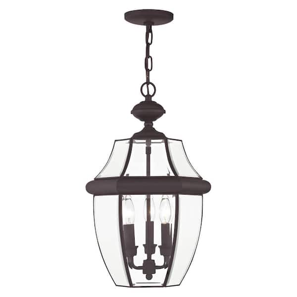 AVIANCE LIGHTING Aston 21 in. 3-Light Bronze Dimmable Outdoor Pendant Light with Clear Beveled Glass and No Bulbs Included