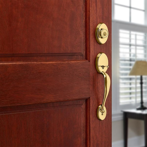 Chelsea Lifetime Polished Brass Single Cylinder Door Handleset with Juno Door Knob Featuring SmartKey Security